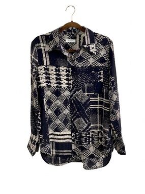 Equipment Femme 100% Silk Abstract Geometric Patchwork‎ Button Down Shirt Small